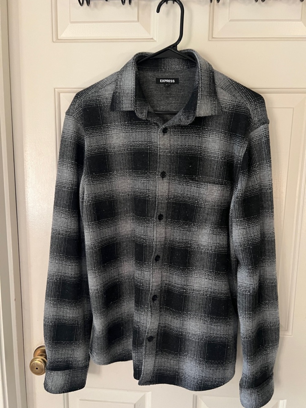 Express Black and Gray Plaid Button-Down Flannel Shirt